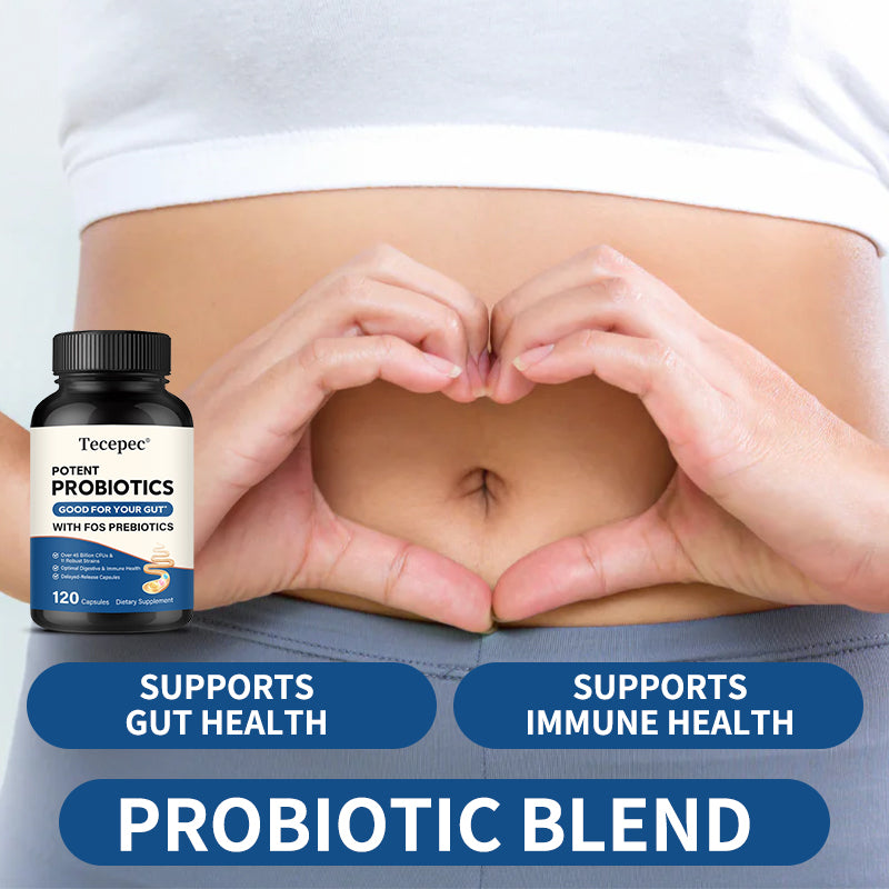 Tecepec® Potent Probiotics with FOS Prebiotics (45+ Billion CFUs) – Delayed-Release Digestive & Immune Health Support Supplement (120 Capsules)