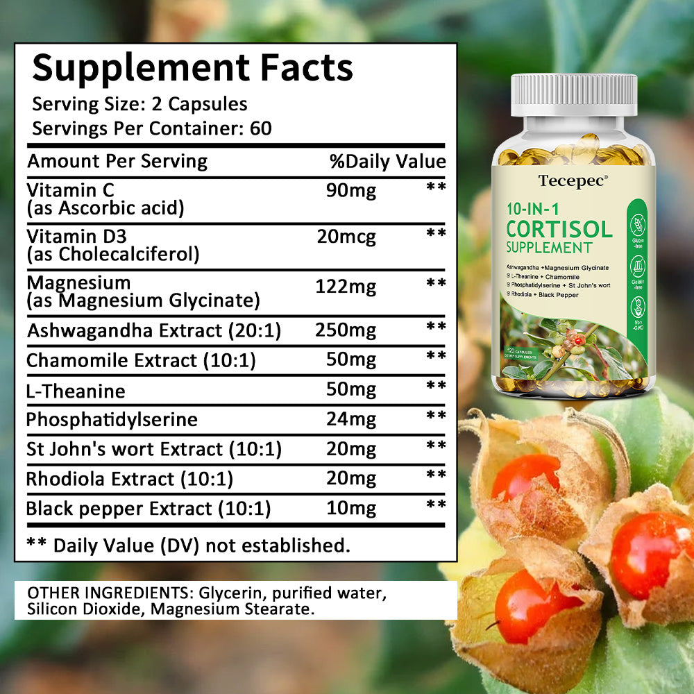 Tecepec® 10-in-1 Cortisol Supplement | Stress Relief, Adrenal & Hormone Balance Support