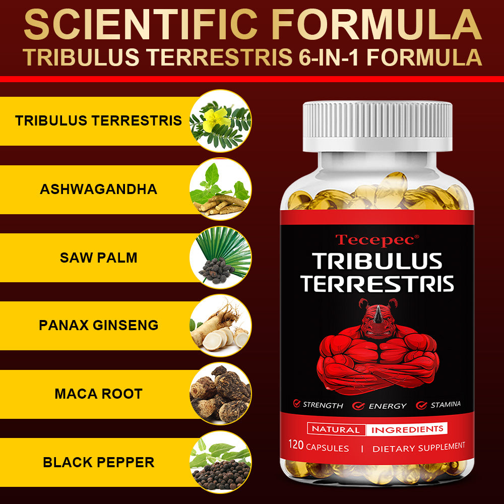 Tecepec® Tribulus Terrestris 6-in-1 Advanced Formula | Natural Muscle, Energy & Stamina Support