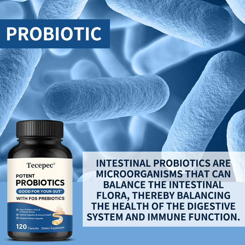 Tecepec® Potent Probiotics with FOS Prebiotics (45+ Billion CFUs) – Delayed-Release Digestive & Immune Health Support Supplement (120 Capsules)