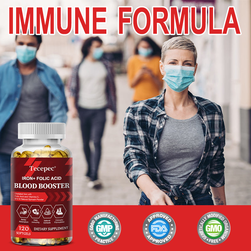 Tecepec® Iron + Folic Acid Blood Booster | Chelated Iron, Vitamins C & B12, and Natural Spinach Formula