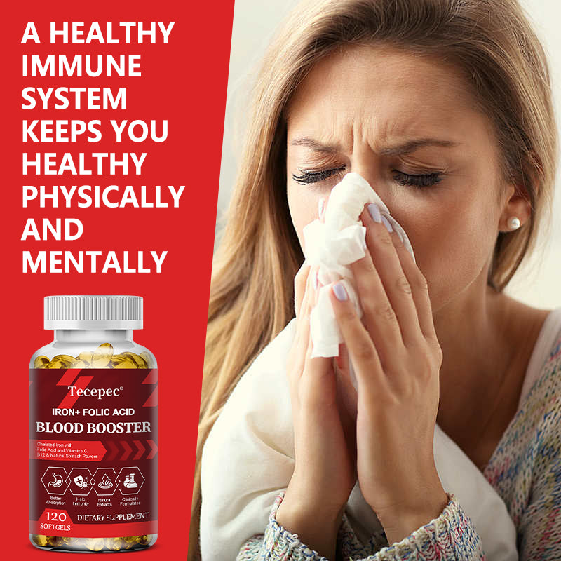 Tecepec® Iron + Folic Acid Blood Booster | Chelated Iron, Vitamins C & B12, and Natural Spinach Formula