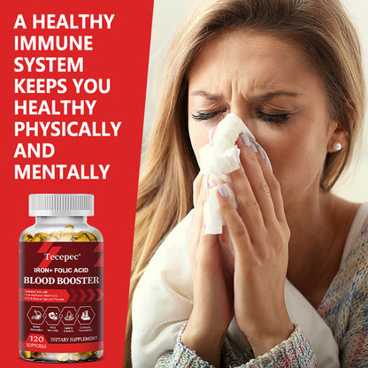Tecepec® Iron + Folic Acid Blood Booster | Chelated Iron, Vitamins C & B12, and Natural Spinach Formula