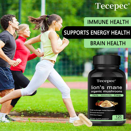 Tecepec® Organic Lion's Mane Mushroom Extract 2800mg – High Potency Nootropic with Black Pepper for Clarity, Immunity & Energy