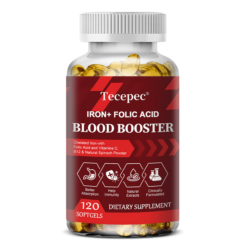 Tecepec® Iron + Folic Acid Blood Booster | Chelated Iron, Vitamins C & B12, and Natural Spinach Formula