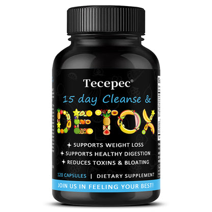 Tecepec® 15-Day Quick Cleanse & Detox Capsules – Supports Weight Loss, Healthy Digestion & Bloating Relief