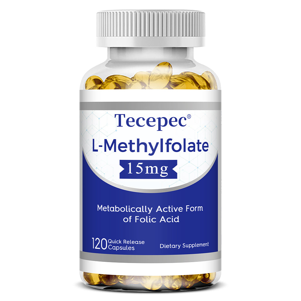 Tecepec® L-Methylfolate 15mg Capsules | Bioactive Form of Folic Acid for Brain Health, Mood Support & Mental Clarity
