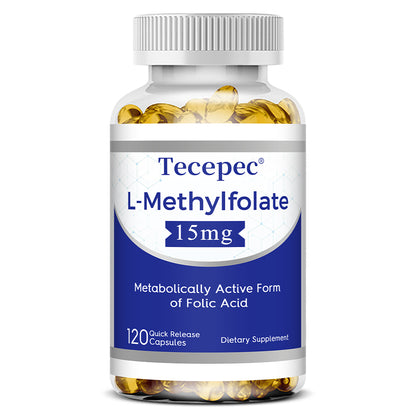 Tecepec® L-Methylfolate 15mg Capsules | Bioactive Form of Folic Acid for Brain Health, Mood Support & Mental Clarity