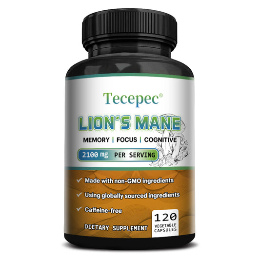Tecepec® Lion's Mane Mushroom Extract 2100mg – Nootropic Supplement for Memory, Focus, Cognitive & Mood Support (120 Capsules)