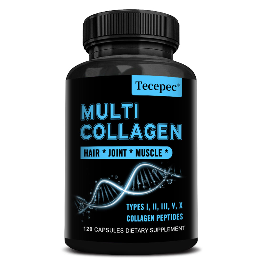 Tecepec® Multi Collagen Peptides Capsules (Types I, II, III, V, X) – Joint, Bone Growth, Muscle & Hair Health Support (120 Capsules)