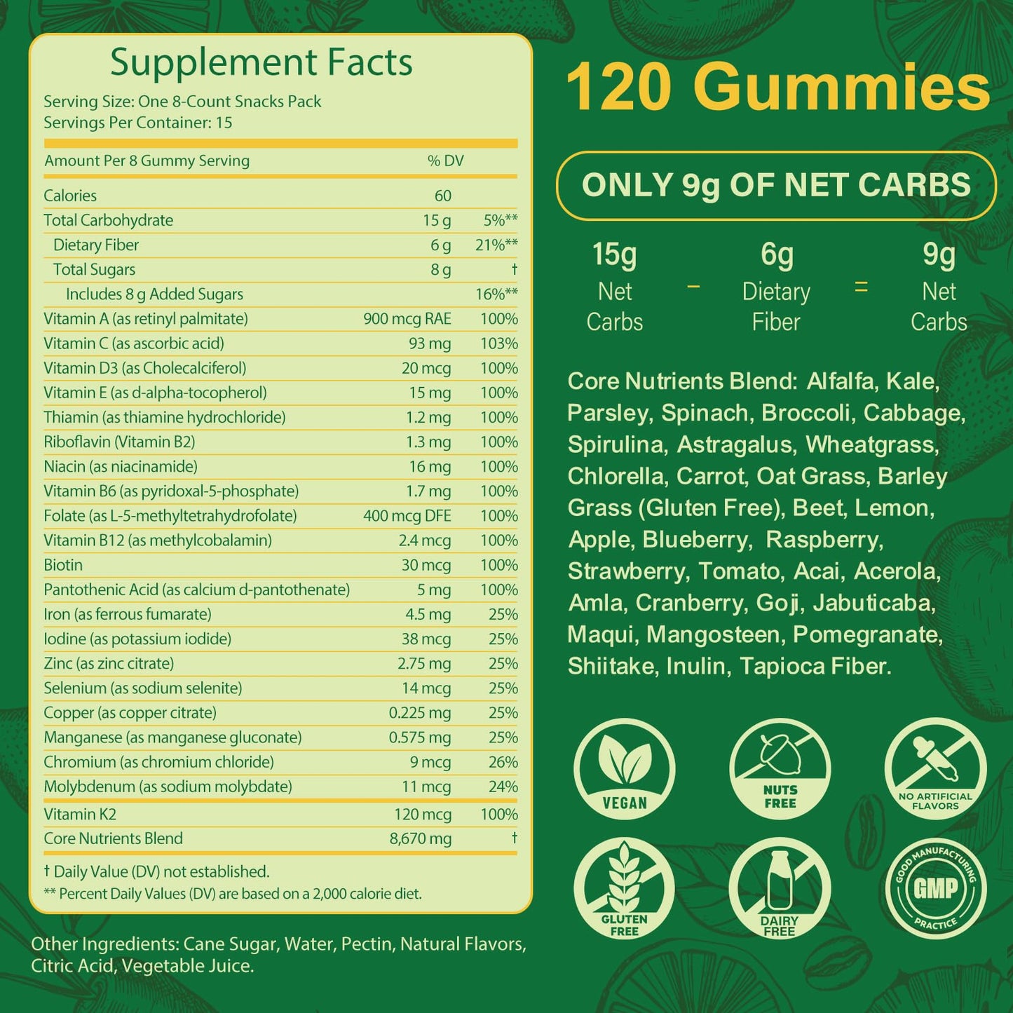 Daily Greens Gummies – Fruits, Veggies & Adaptogens for Digestive Support