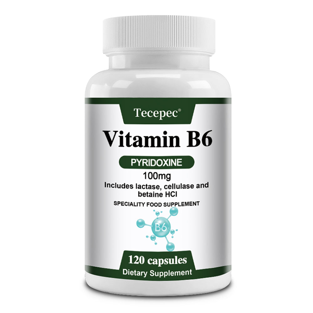 Tecepec® Advanced Vitamin B6 Pyridoxine Complex with Lactase, Cellulase & Betaine HCl | Energy Metabolism, Nervous System & Immune Support