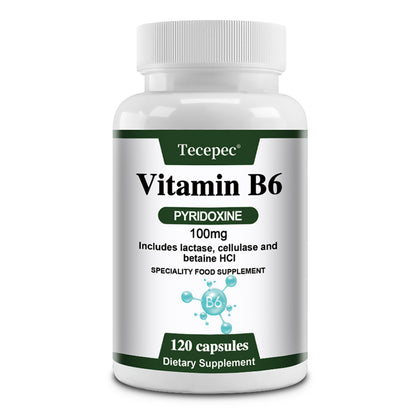 Tecepec® Advanced Vitamin B6 Pyridoxine Complex with Lactase, Cellulase & Betaine HCl | Energy Metabolism, Nervous System & Immune Support