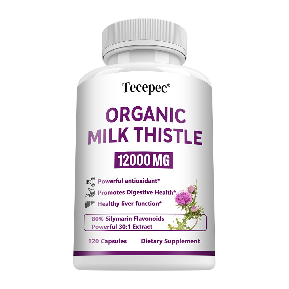 Tecepec® Organic Milk Thistle Extract | 12000mg Equivalent 30:1 High Potency Complex with Silymarin Flavonoids, Powerful Antioxidant, Liver Health & Detox Support