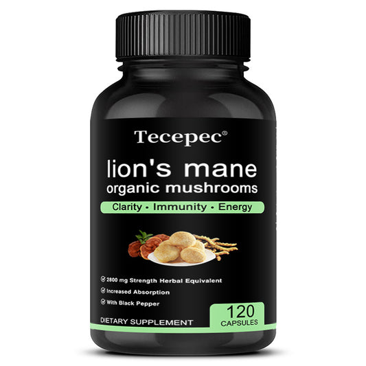 Tecepec® Organic Lion's Mane Mushroom Extract 2800mg – High Potency Nootropic with Black Pepper for Clarity, Immunity & Energy