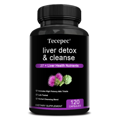 Tecepec® Liver Detox & Cleanse Capsules (27+ Nutrients) – High Potency Milk Thistle & Herbal Support Supplement
