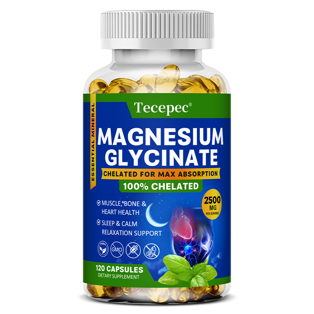 Tecepec® Magnesium Glycinate Capsules | 100% Chelated for Maximum Absorption, Sleep Support & Muscle Relaxation