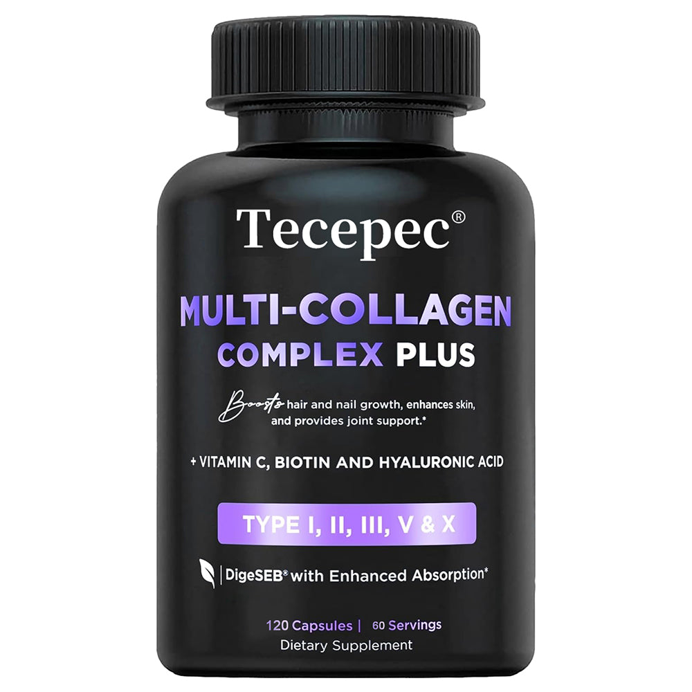 Tecepec® Multi-Collagen Complex Plus (Types I, II, III, V, X) – with Biotin, Hyaluronic Acid & Vitamin C for Hair, Skin, Nails & Joint Health