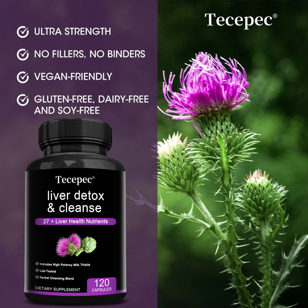 Tecepec® Liver Detox & Cleanse Capsules (27+ Nutrients) – High Potency Milk Thistle & Herbal Support Supplement