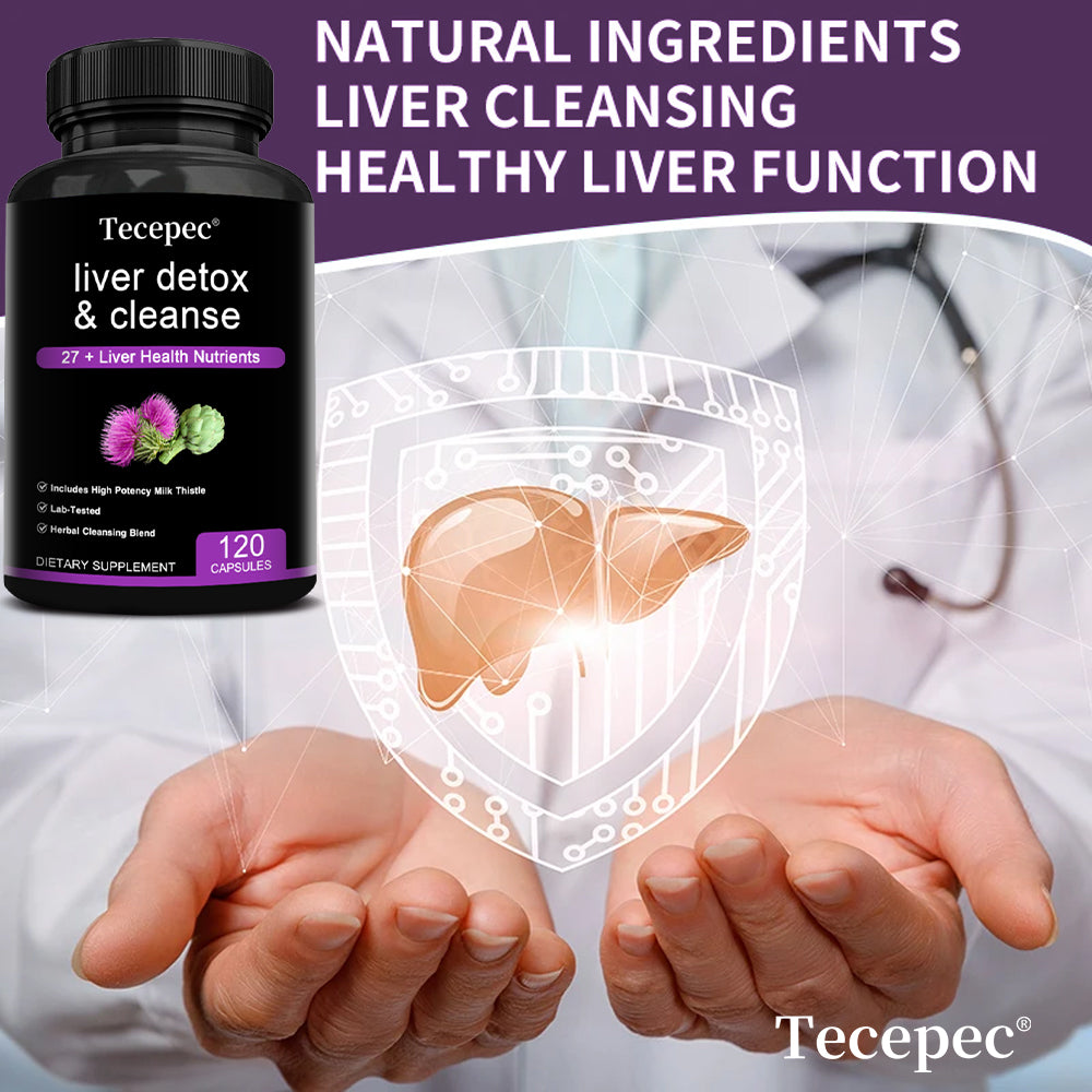 Tecepec® Liver Detox & Cleanse Capsules (27+ Nutrients) – High Potency Milk Thistle & Herbal Support Supplement