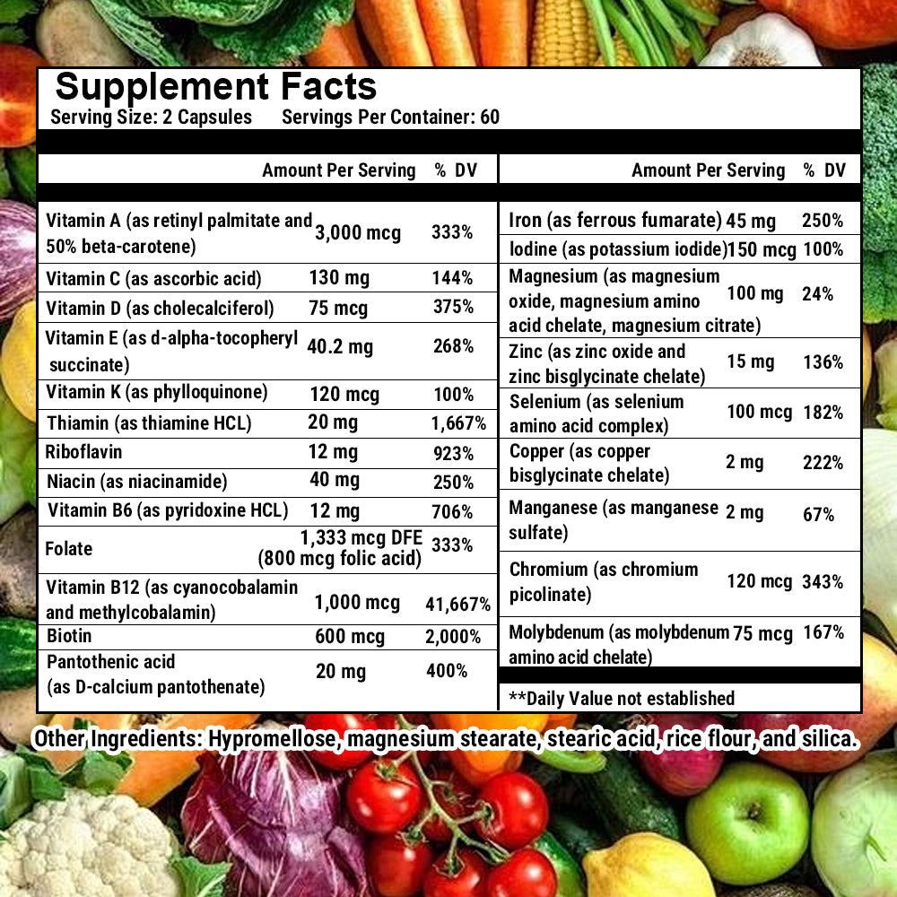 Tecepec® Plant-Based Multivitamin Complex | Vegan Daily Essentials with Bioactive B-Vitamins, Chelated Minerals & Whole Food Nutrients for Immune Support & Natural Energy