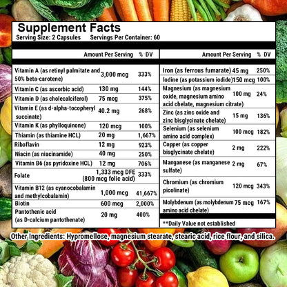 Tecepec® Plant-Based Multivitamin Complex | Vegan Daily Essentials with Bioactive B-Vitamins, Chelated Minerals & Whole Food Nutrients for Immune Support & Natural Energy
