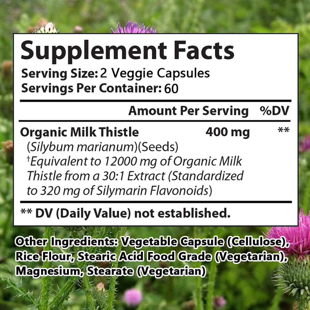 Tecepec® Organic Milk Thistle Extract | 12000mg Equivalent 30:1 High Potency Complex with Silymarin Flavonoids, Powerful Antioxidant, Liver Health & Detox Support