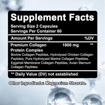 Tecepec® Multi Collagen Peptides Capsules (Types I, II, III, V, X) – Joint, Bone Growth, Muscle & Hair Health Support (120 Capsules)