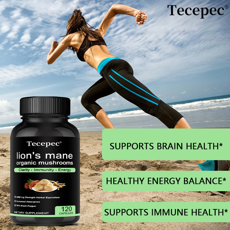 Tecepec® Organic Lion's Mane Mushroom Extract 2800mg – High Potency Nootropic with Black Pepper for Clarity, Immunity & Energy