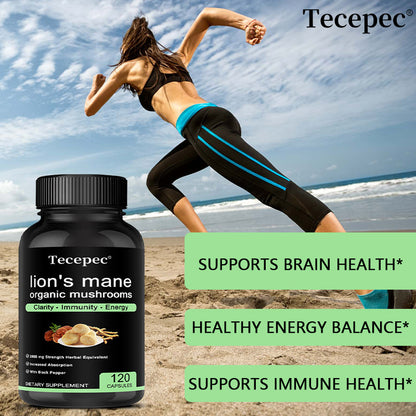 Tecepec® Organic Lion's Mane Mushroom Extract 2800mg – High Potency Nootropic with Black Pepper for Clarity, Immunity & Energy