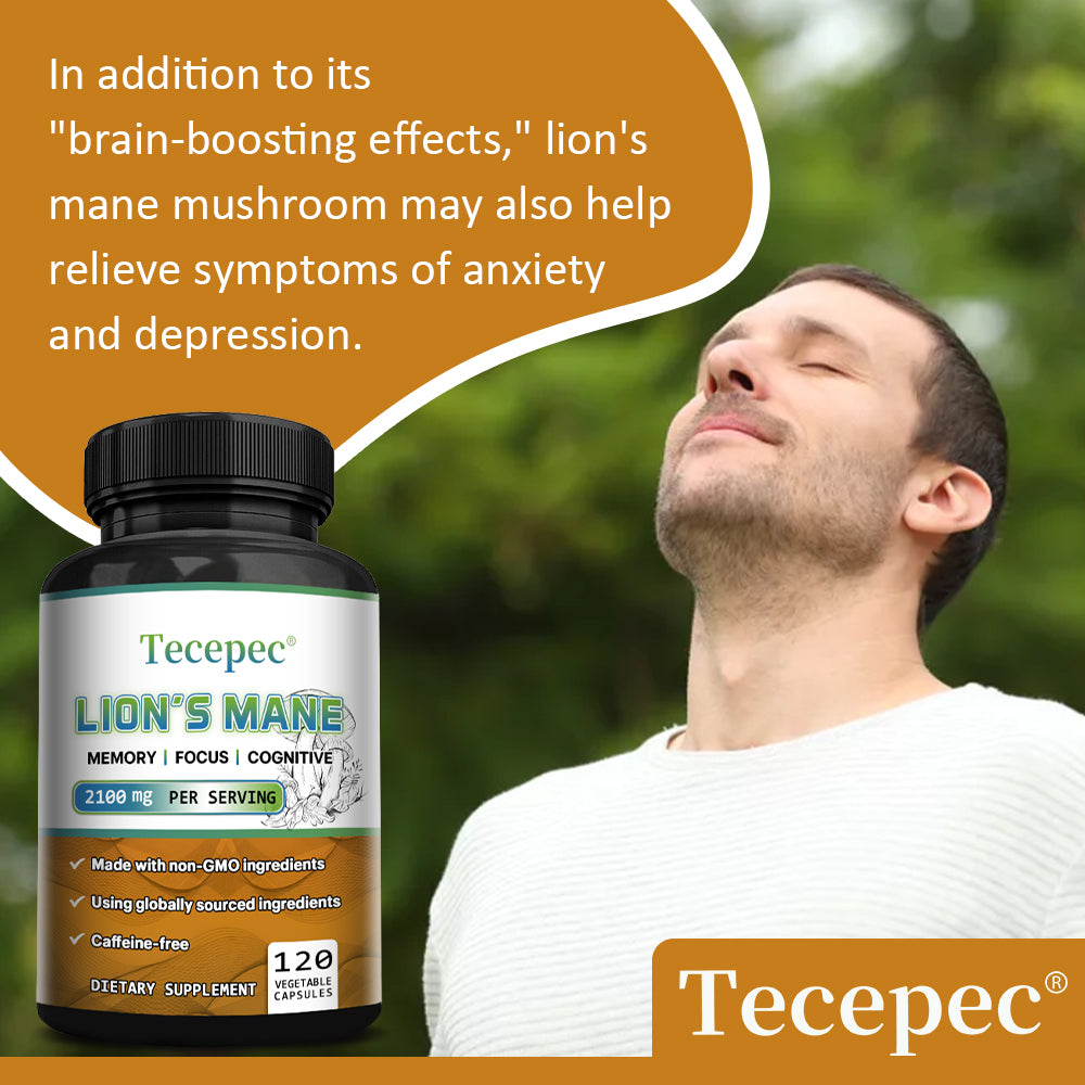 Tecepec® Lion's Mane Mushroom Extract 2100mg – Nootropic Supplement for Memory, Focus, Cognitive & Mood Support (120 Capsules)