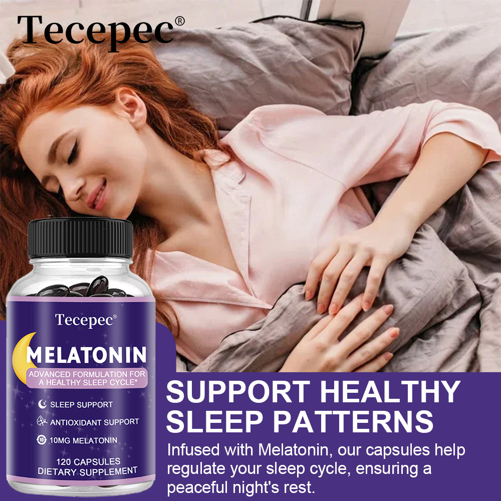 Tecepec Melatonin 10mg Sleep Support Capsules | Advanced Formula for Restful Sleep | 120 Capsules