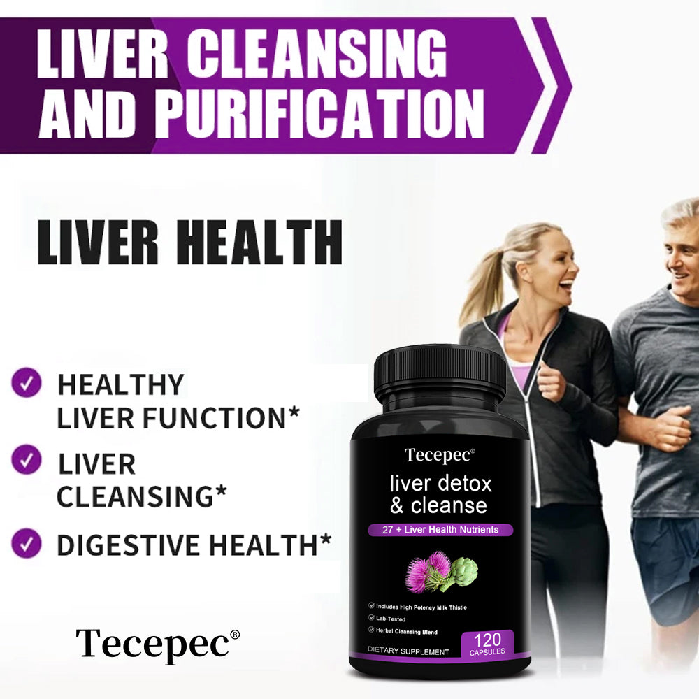 Tecepec® Liver Detox & Cleanse Capsules (27+ Nutrients) – High Potency Milk Thistle & Herbal Support Supplement