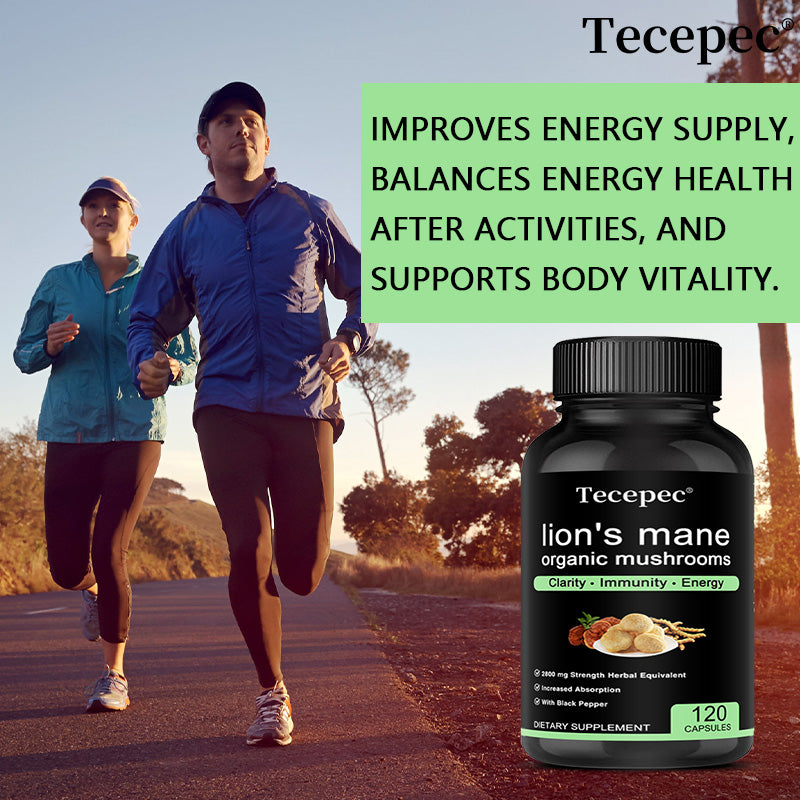 Tecepec® Organic Lion's Mane Mushroom Extract 2800mg – High Potency Nootropic with Black Pepper for Clarity, Immunity & Energy