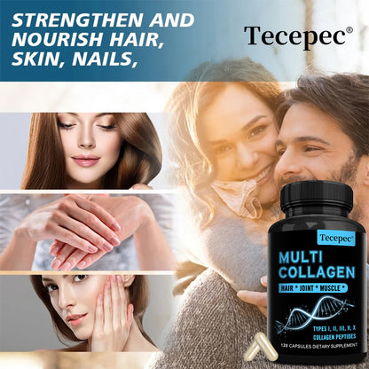 Tecepec® Multi Collagen Peptides Capsules (Types I, II, III, V, X) – Joint, Bone Growth, Muscle & Hair Health Support (120 Capsules)