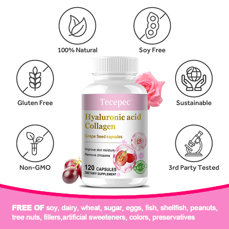 Tecepec® Hyaluronic Acid Collagen & Grape Seed Advanced Formula | Skin Hydration & Anti-Aging Support