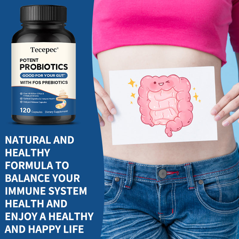 Tecepec® Potent Probiotics with FOS Prebiotics (45+ Billion CFUs) – Delayed-Release Digestive & Immune Health Support Supplement (120 Capsules)