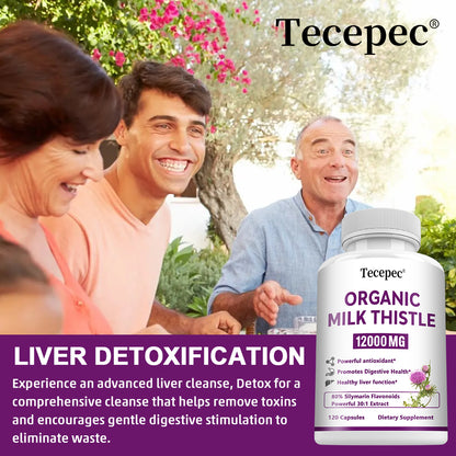 Tecepec® Organic Milk Thistle Extract | 12000mg Equivalent 30:1 High Potency Complex with Silymarin Flavonoids, Powerful Antioxidant, Liver Health & Detox Support