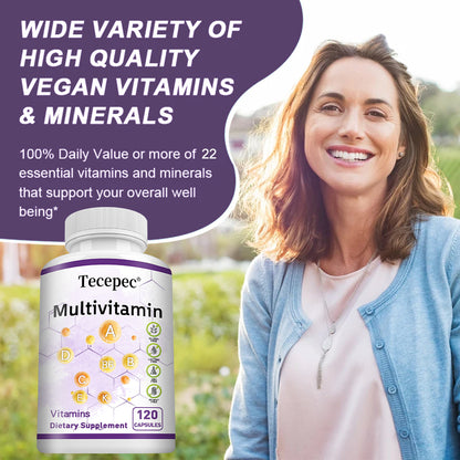 Tecepec® Plant-Based Multivitamin Complex | Vegan Daily Essentials with Bioactive B-Vitamins, Chelated Minerals & Whole Food Nutrients for Immune Support & Natural Energy