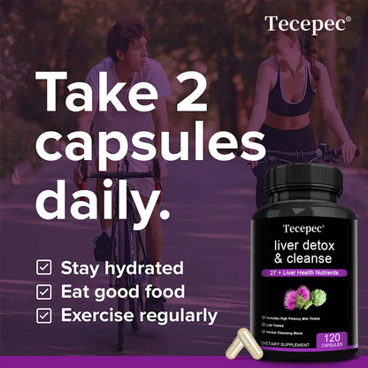 Tecepec® Liver Detox & Cleanse Capsules (27+ Nutrients) – High Potency Milk Thistle & Herbal Support Supplement
