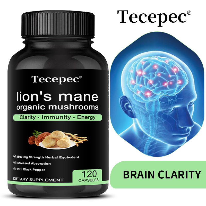 Tecepec® Organic Lion's Mane Mushroom Extract 2800mg – High Potency Nootropic with Black Pepper for Clarity, Immunity & Energy