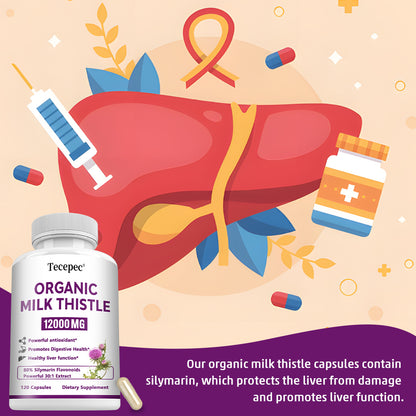 Tecepec® Organic Milk Thistle Extract | 12000mg Equivalent 30:1 High Potency Complex with Silymarin Flavonoids, Powerful Antioxidant, Liver Health & Detox Support
