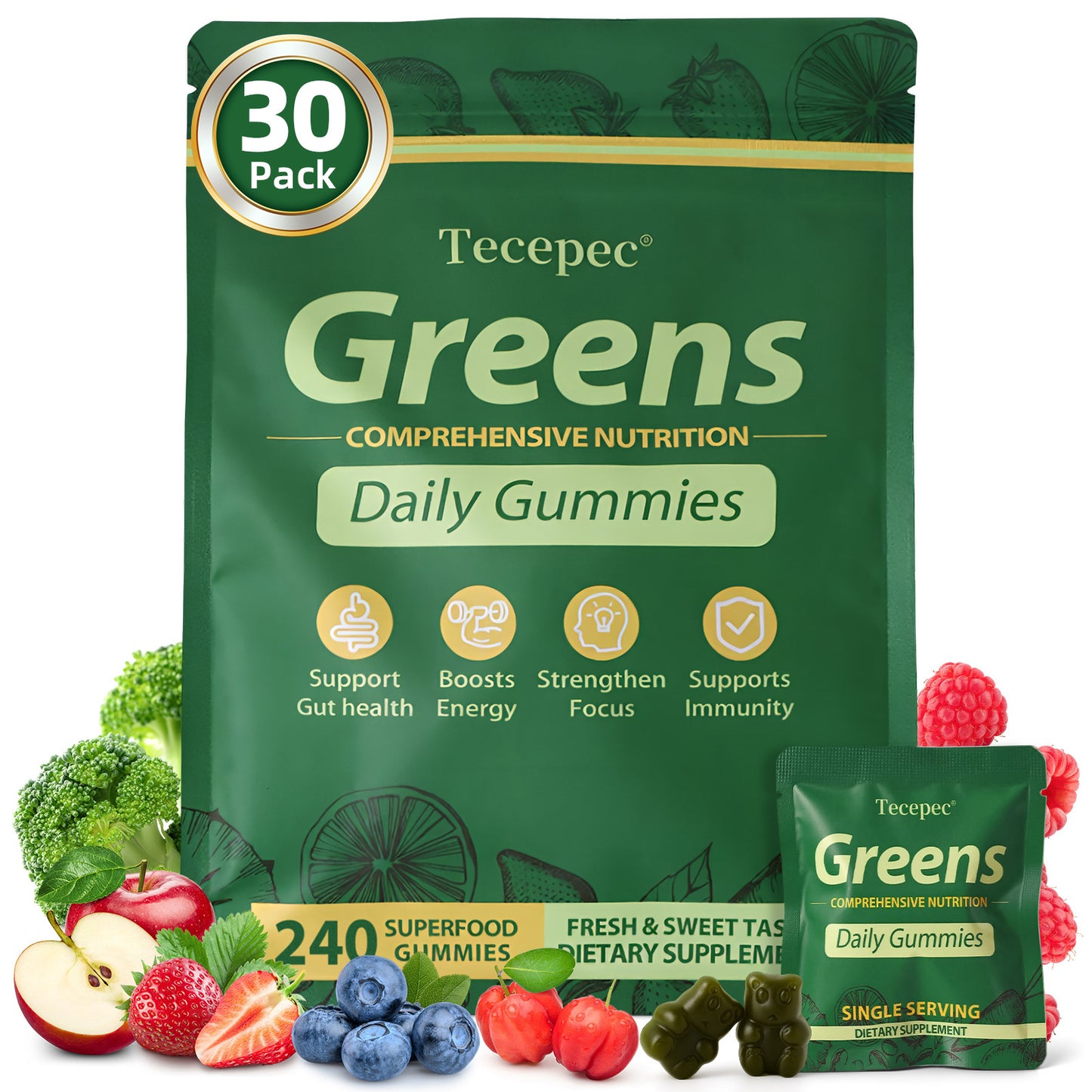 Daily Greens Gummies – Fruits, Veggies & Adaptogens for Digestive Support
