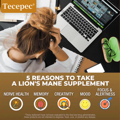 Tecepec® Lion's Mane Mushroom Extract 2100mg – Nootropic Supplement for Memory, Focus, Cognitive & Mood Support (120 Capsules)