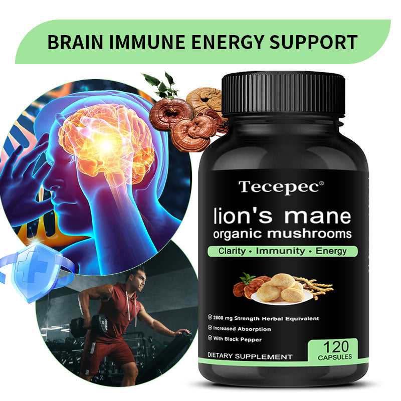 Tecepec® Organic Lion's Mane Mushroom Extract 2800mg – High Potency Nootropic with Black Pepper for Clarity, Immunity & Energy
