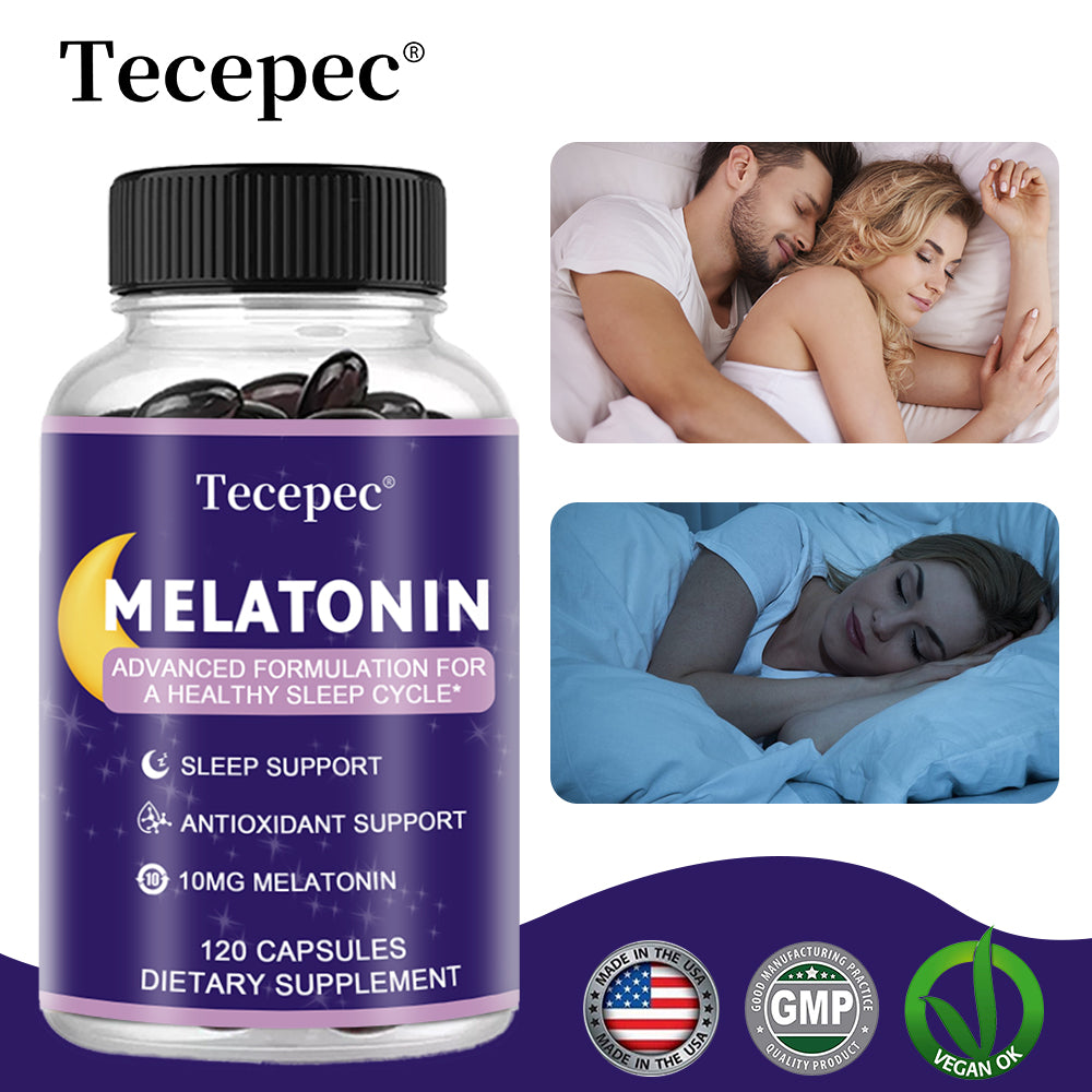 Tecepec Melatonin 10mg Sleep Support Capsules | Advanced Formula for Restful Sleep | 120 Capsules