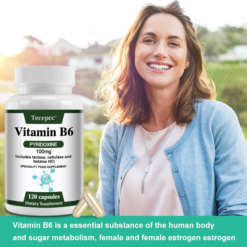 Tecepec® Advanced Vitamin B6 Pyridoxine Complex with Lactase, Cellulase & Betaine HCl | Energy Metabolism, Nervous System & Immune Support