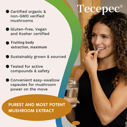 Tecepec® Lion's Mane Mushroom Extract 2100mg – Nootropic Supplement for Memory, Focus, Cognitive & Mood Support (120 Capsules)