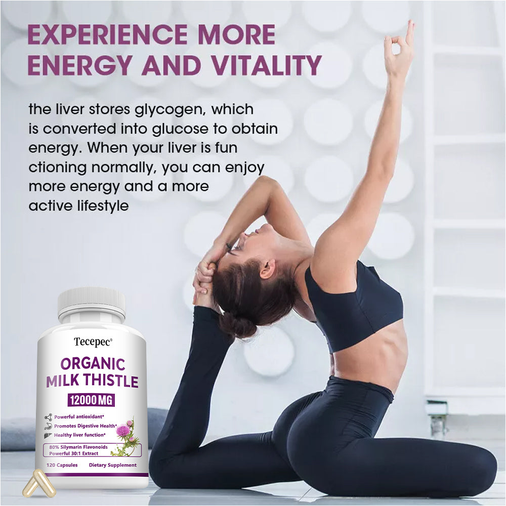 Tecepec® Organic Milk Thistle Extract | 12000mg Equivalent 30:1 High Potency Complex with Silymarin Flavonoids, Powerful Antioxidant, Liver Health & Detox Support