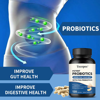 Tecepec® Potent Probiotics with FOS Prebiotics (45+ Billion CFUs) – Delayed-Release Digestive & Immune Health Support Supplement (120 Capsules)